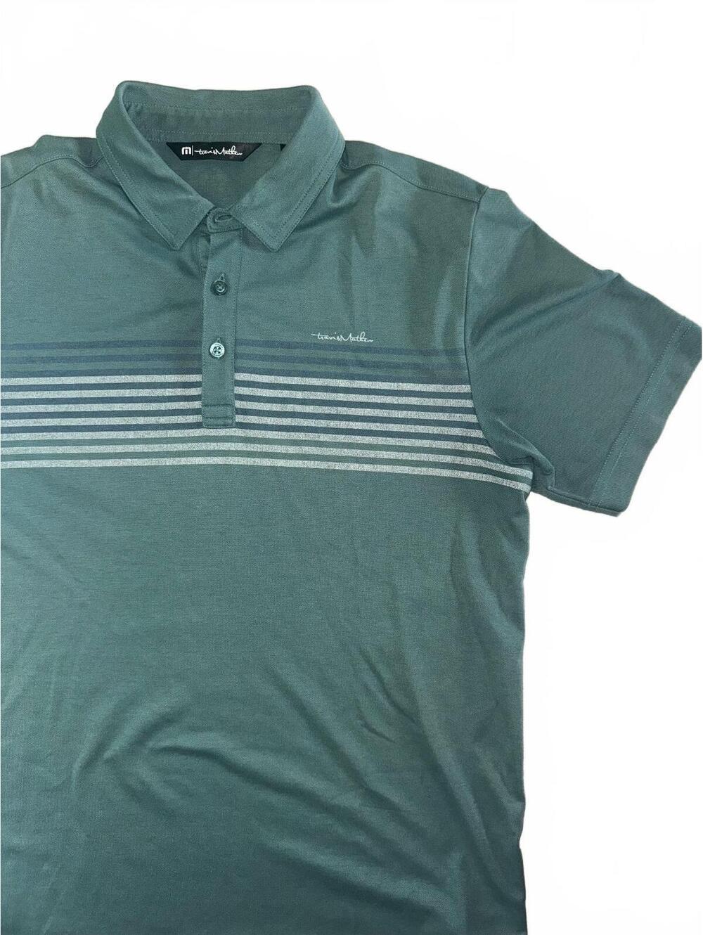 Men's Travis Mathew green striped golf polo size medium